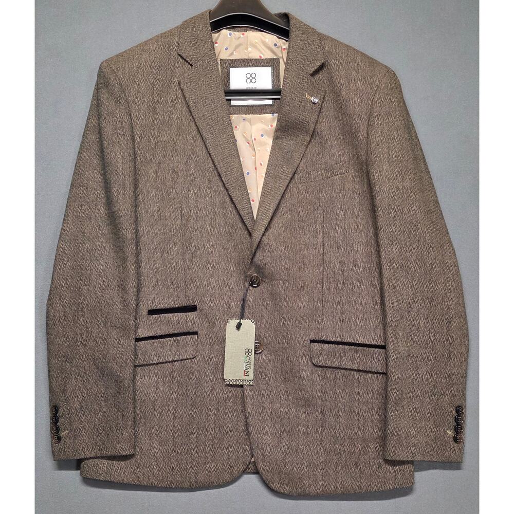 House Of Cavani 3 Piece Formal Suit Blazer Sz 42 Pants Sz 36 Brown Herringbone